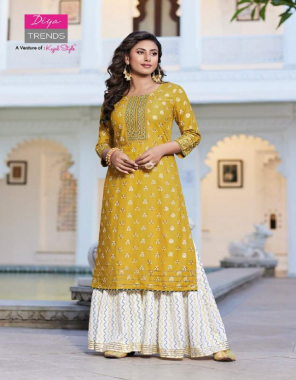 yellow heavy rayon with foil print ( d no - 2003 - gown with dupatta only | d no - 2006 & 2008 - only gown ) fabric printed work ethnic 