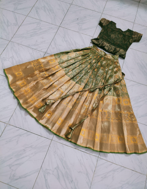 dark green lehenga - pure lichi silk ( semi stitched ) | blouse - banarasi lichi silk ( full stitched ) fabric jacquard work festive 