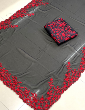 black saree - georgette | blouse - banglori silk fabric embroidery work festive 