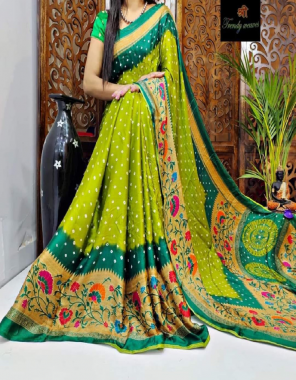 parrot green moss crape silk with bandhani print  fabric printed work festive 