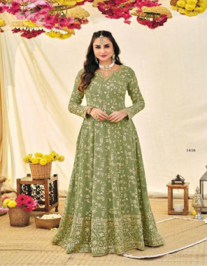 parrot green top - georgette with sequance embroidery work | sleeves - georgette with embroidery work | inner - santoon ( attached with top ) | bottom - santoon ( material ) | dupatta - nazmin with embroidery and border work | top length - max upto 52+ inch | top bust size - max upto 44 inch | bottom - 2 m ( material ) | dupatta - 2.25 m | type - semi stitched  fabric embroidery work casual 