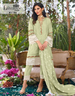 parrot green top - fox georgette | dupatta - nazmin | pant - cotton stratchable  fabric embroidery work party wear 
