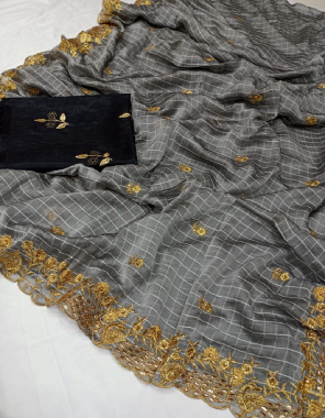 grey saree - pure kesher jenny silk with heavy diamond work ( 5.50 m) | blouse - pure banglori satin with heavy embroidery moti work ( unstitch ) fabric embroidery work festive 