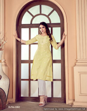 yellow mul cotton | length - 44 fabric embroidery work casual 