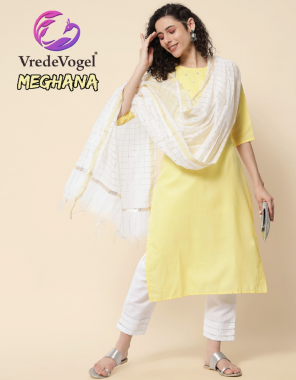 yellow kurti/ pant - cotton blend | dupatta - chanderi flex with tussle ( 2.25 m)  fabric embroidery work festive 