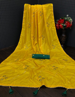 yellow pure dola silk  fabric thread and sequance work work festive 