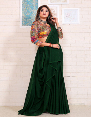 dark green saree - black cat | blouse - digital printed fabric digital printed work casual 