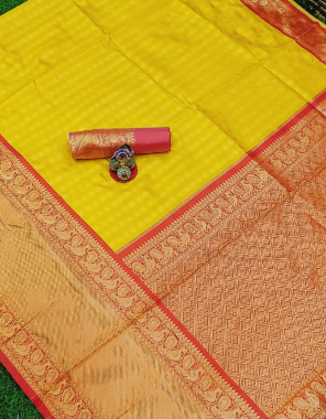 yellow soft lichi silk with golden jari weaving fabric weaving work party wear 
