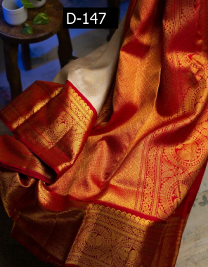 white kanchipuram silk fabric weaving work party wear 