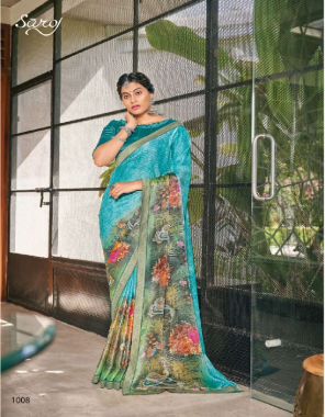 sky blue khushi brasso with beatiful digital print | blouse - banglori silk fabric digital printed work casual 