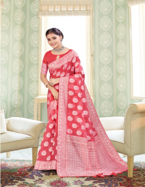 pink soft cotton with weaving pallu and border | blouse - soft cotton with weaving border  fabric weaving work party wear 