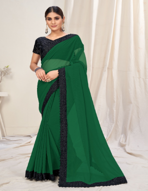 dark green georgette | blouse - net work & banglory | work - sequnace embroidery  fabric sequance embroidery work casual 