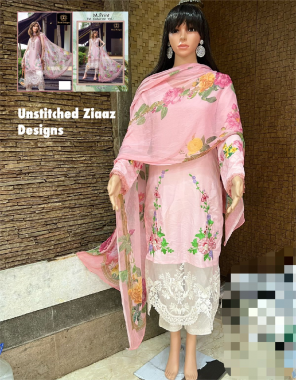 pink top - muslin cotton printed suits with heavy embroidery patches rayon cotton muslin cotton and cotton bottom diffrents for each suits | dupatta - very soft chiffon beautiful digital printed [ pakistani copy ] fabric heavy embroidery work festive 