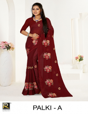 maroon georgette  fabric embroidery work ethnic  