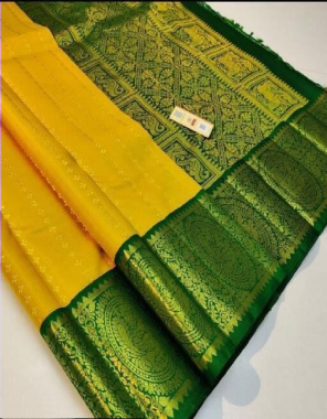 yellow soft lichi silk fabric weaving work party wear 