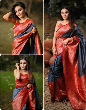 gery with red combination soft lichi silk fabric jacquard work casual 