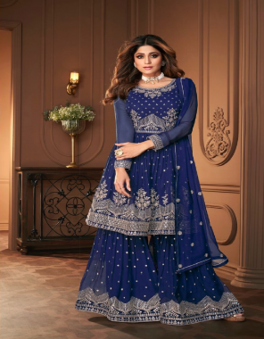 navy blue top - blooming georgette with embroidery work with sequance work | inner - santoon | length - max upto 40