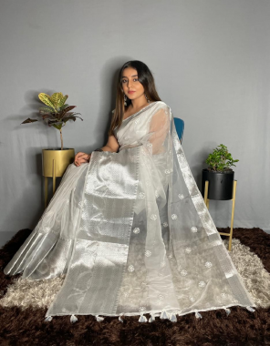 white saree - pure organza | blouse - phantom with sequance work fabric sequance work festive 