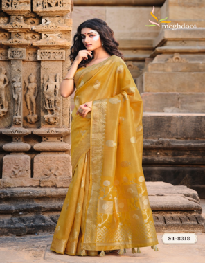 yellow soft tissue silk fabric weaving work festive 