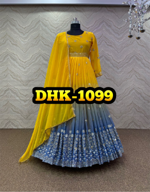 yellow gown - heavy faux georgette | sleeves - full sleeves with embroidery work 5mm sequance work | inner - heavy micro cotton | dupatta - heavy fox georgette | gown length - 54 - 56 inch | flair - 3m | gown size - xl stitched xxl margin fabric embroidery work festive 