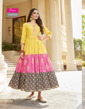 yellow classy rayon gold prints with sequance embroidery work | length - 46 to 48 fabric embroidery work festive 