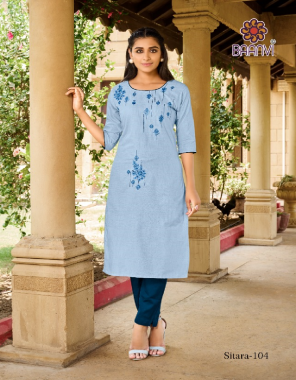 blue top - heavy cotton mentos with embroidery | pant - flex cotton fabric embroidery work party wear 