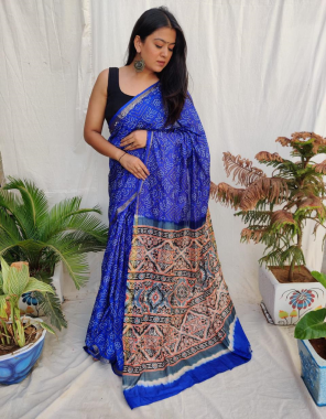 blue pure tafeta silk handi crafael bandhej saree fabric printed work party wear 
