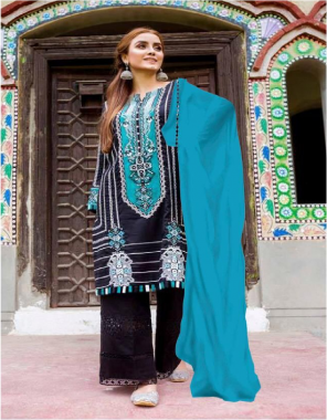 black top - pure cambric cotton with embroidery with fully work | bottom - semi lawn | dupatta - chiffon with pearl all over | size - fits upto 56 | type - semi stitched fabric embroidery  work casual 