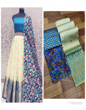 white kanjivaram silk zari lehenga ( 3 m) | blouse - 1 m | dupatta - georgette  with all over print ( 2.20 m) fabric weaving work festive 