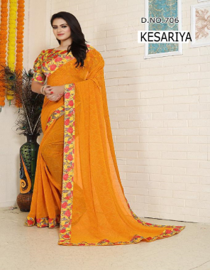 orange saree - georgette | blouse - print satin banglory  fabric printed work casual 