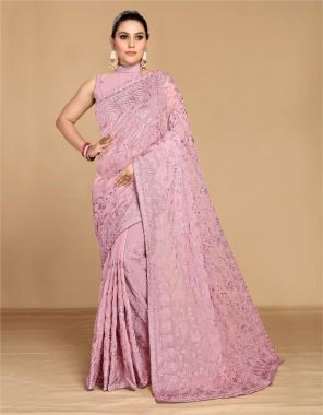 pink saree - georgette | blouse - georgette  fabric embroidery work festive 
