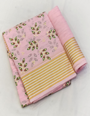 baby pink cotton slub fabric printed work casual 