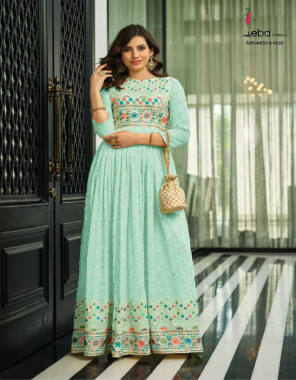 pastal green gown - georgette with embroidery work | dupatta - nazmin  fabric embroidery work casual 
