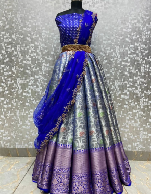 blue lehenga - pure kanjivaram silk with zari border ( 3 m) | blouse - banglory satin ( 1 m) | dupatta - pure organza fabric with side piping ( 2.20 m) fabric weaving work festive 