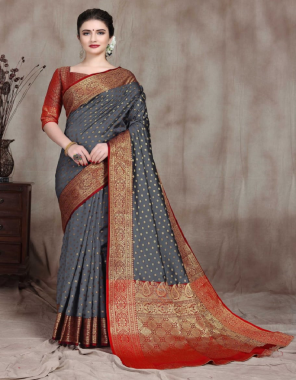 grey pure handloom kanchipuram katan silk  fabric weaving work festive 