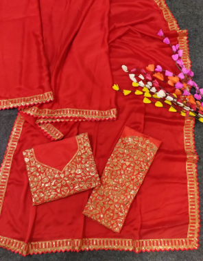 red saree - soft rangoli silk | blouse - satin banglory silk  fabric embroidery work ethnic 