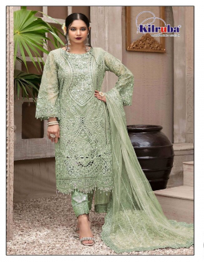 green top - georgette with embroidery with cutwork and pearl work ( including sleeves ) | bottom - contrast santoon with patch | dupatta - nazmeen with embroidery | type - semi stitched | size - fits upto 48| length - 44 