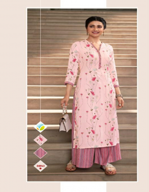 baby pink kurti - printed rayon | bottom - printed rayon fabric printed work festive 