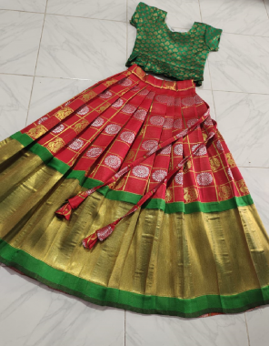 red lehenga - pure lichi silk ( semi stitched ) | blouse -  banarasi lichi silk ( fully stitched ) fabric jacquard work casual 