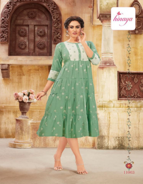 green rayon | length - 45 - 46 fabric printed work party wear  