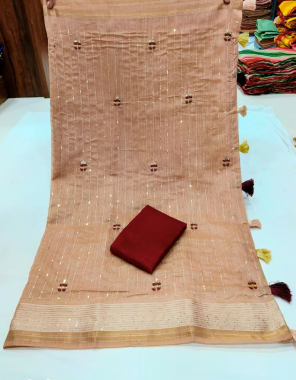 brown soft cotton jacquard fabric sequance & thread work work festive 