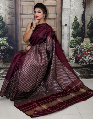 maroon lichi soft silk with weaving silver and gold jari fabric weaving work party wear 