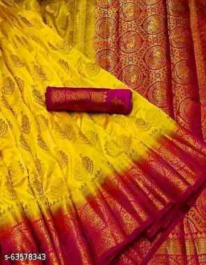 yellow soft silk  fabric zari weaving work festive 
