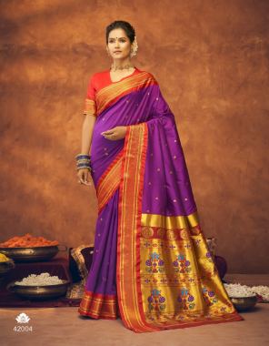 purple pure maharani pallu paithani fabric weaving work casual 