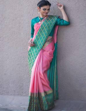 pink saree - banarasi silk | blouse - banarasi fabric weaving work ethinc 