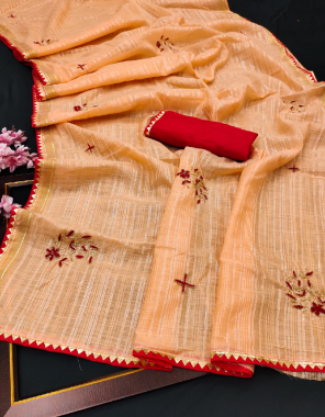 peach saree - synthethic soft cotton | blouse - banglori silk  fabric handwork work festive 