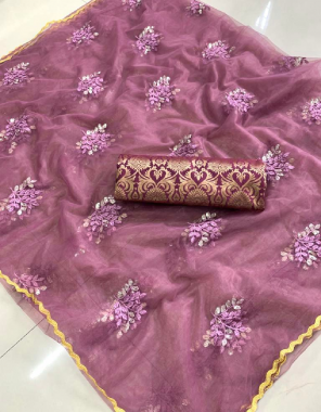 pink saree - soft net | blouse - banarasi silk  fabric gold zari worked work casual 
