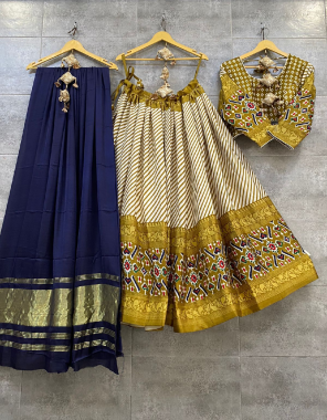 yellow lehenga - crape silk | flair - 6 m | stitched - fully stitched | waist 42 | length 42 | blouse - l size stitched | dupatta - heavy modal silk  fabric printed work ethnic 