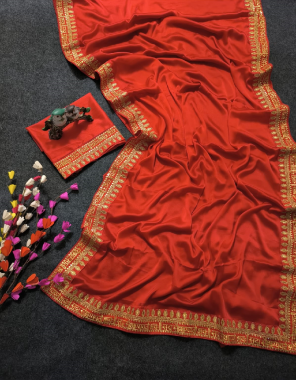 red saree - rangoli silk | blouse - banglory silk  fabric embroidery work festive 