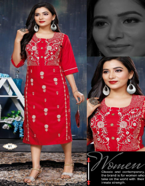 red rangoli rayon | length - 44 to 46 fabric embroidery work casual 
